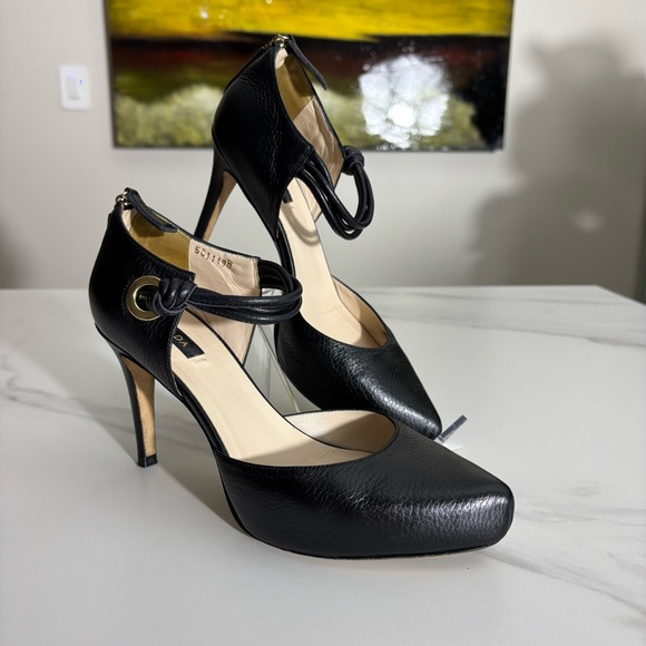 Escada Shoes - Escada Black Leather Heels with Ankle Strap Sz US 7